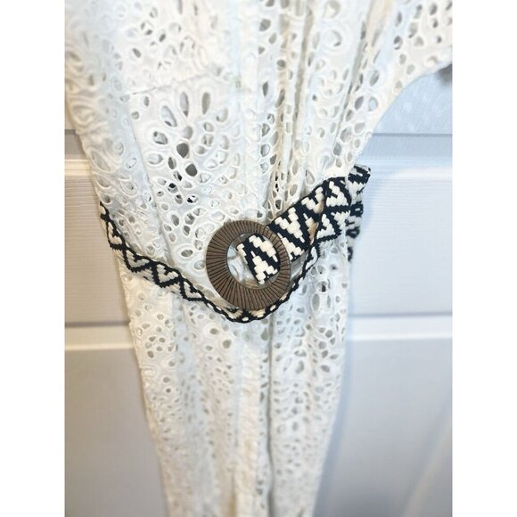 DX Collection Eyelet V-Neck Pullover Dress Size Large Made In Italy White Latte - Picture 7 of 13